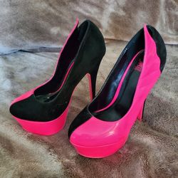 Hit Pink & Black  Stilettos Size 7 Great Shape