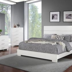 Brand New White/Black/Grey Lacquer High Gloss Queen Bedframe + Dresser + Mirror + Nightstand 4PCs Set