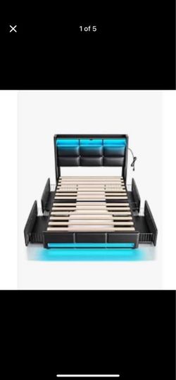 New Twin Bed Frame with 4 Storage Drawers, LED Lights & Charging Station