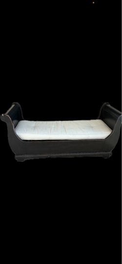 Black Wood Sleigh Bench with Cushion