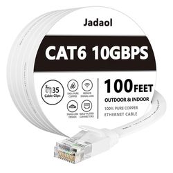 Jadaol Cat 6 Ethernet Cable 100ft, 10Gbps Support Cat8 Cat7 Network, Flat RJ45 LAN Patch Cable, High-Speed Wired Internet Cable for Router, Modem, Swi