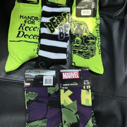 Beetlejuice & Marvel Hulk Socks