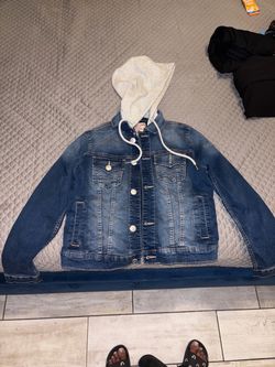 Denim Jacket with Gray Hood