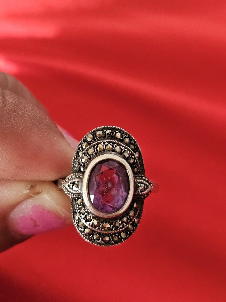 Amethyst Silver Ring Size 8