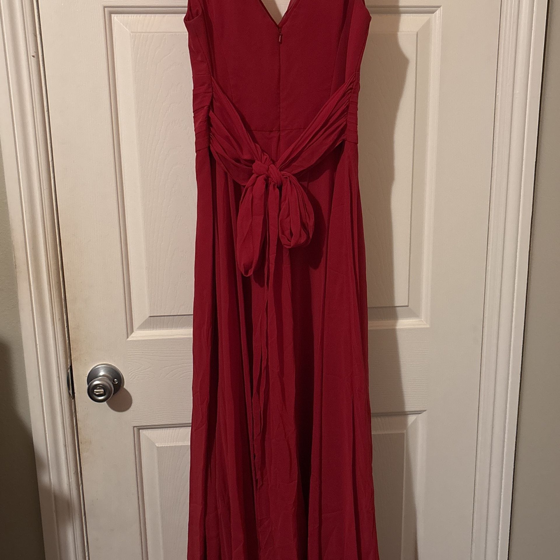 sachin and babi light blue dress Apple Red Bridesmaid Long Chiffon Surplice Tank Dress
