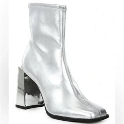 Gianni Bini Stretch Silver Ankle Boots with Metallic Block 