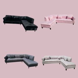 NEW 9x7ft And 7X9FT SECTIONAL CHAISE  VELVET BLACK,PINK MICROFIBER, LIGHT GREY AND WHITE LEATHER  Sofas Lounge./ More Color FABRIC Available .