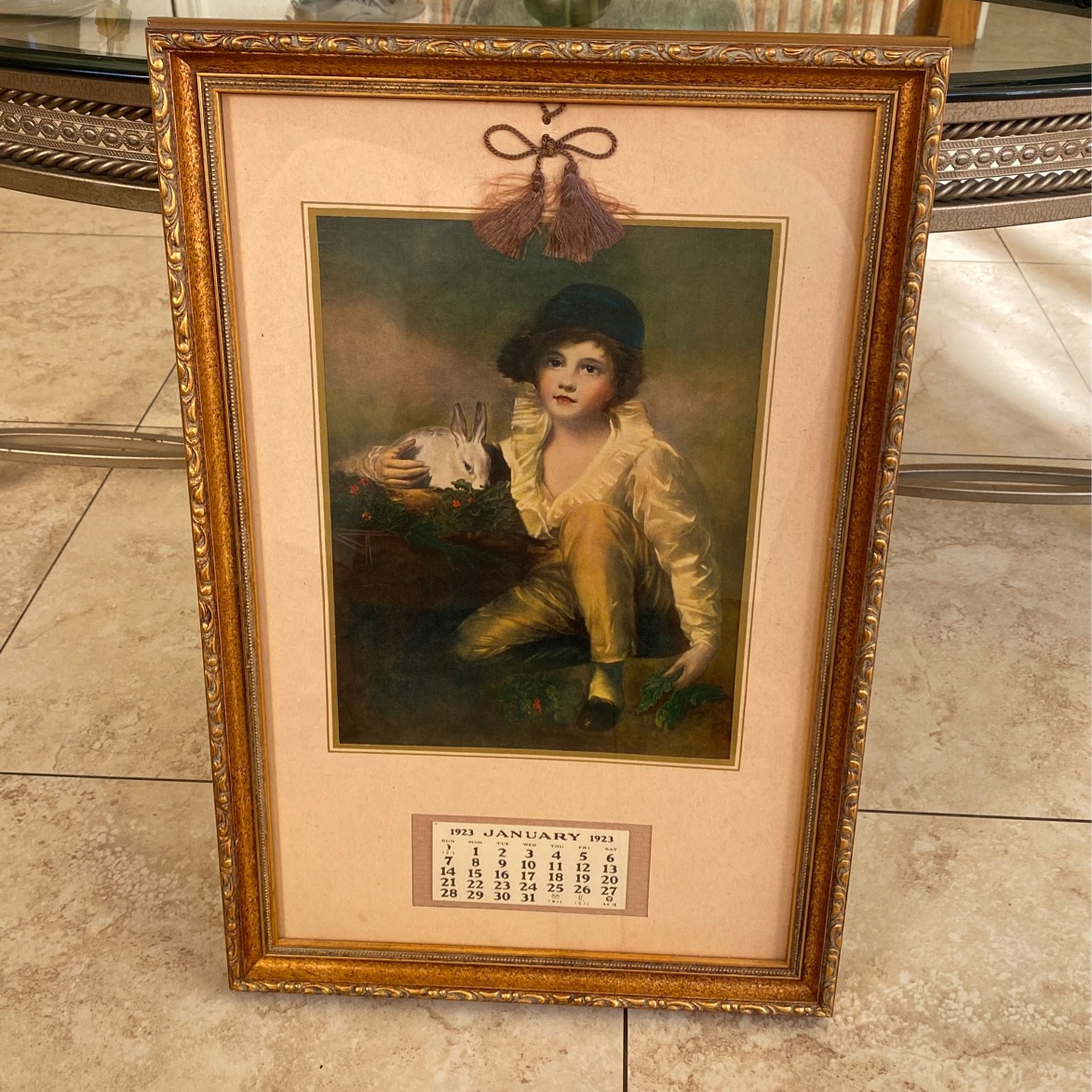 Vintage Calendar 1923 Boy With Rabbit Framed Portrait