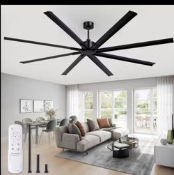 96 in. Indoor/Outdoor 8-Blades Matte Black Industrial Ceiling Fan with Remote Included