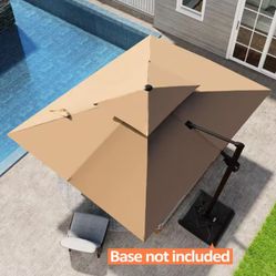 Double Top 9 ft. x 11.5 ft. Outdoor Aluminum Cantilever Swivel 360° Rotational Large Offset Patio Umbrella in Tan
