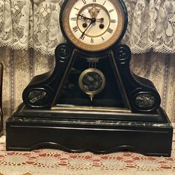 French Slate And Marble Mantle Clock
