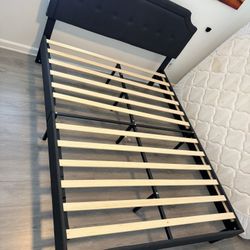 Queen Size Bed Frame with Headboard Adjustable Upholstered