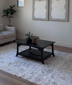 Black Wood Coffee Table with Lower Shelf