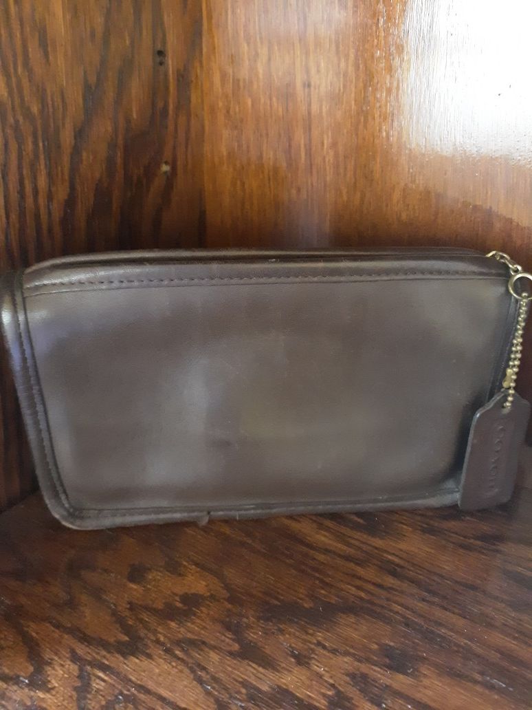 Authentic Brown Leather Coach Makeup Bag/Clutch