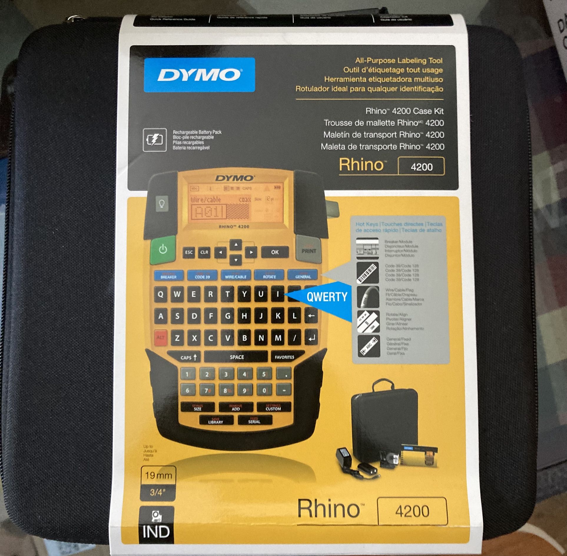 DYMO Rhino 4200 Industrial Label Maker Carry Case Kit with 1 Roll of 1/2" All-Purpose Vinyl Labels