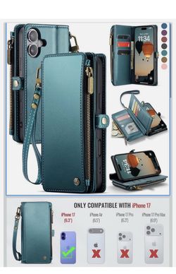 Purple Leather Wallet Folio Phone Case iPhone 17