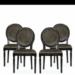 Set of 4 Black and Gray Velvet French Country Dining Chairs