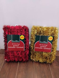 Christmas Garland Red Gold Sparkling Decorations and Blue Tree Ball Ornaments