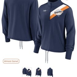 Women's San Diego Padres Nike Navy 1998 Cooperstown Collection Rewind Stripe Performance Half-Zip Pullover
