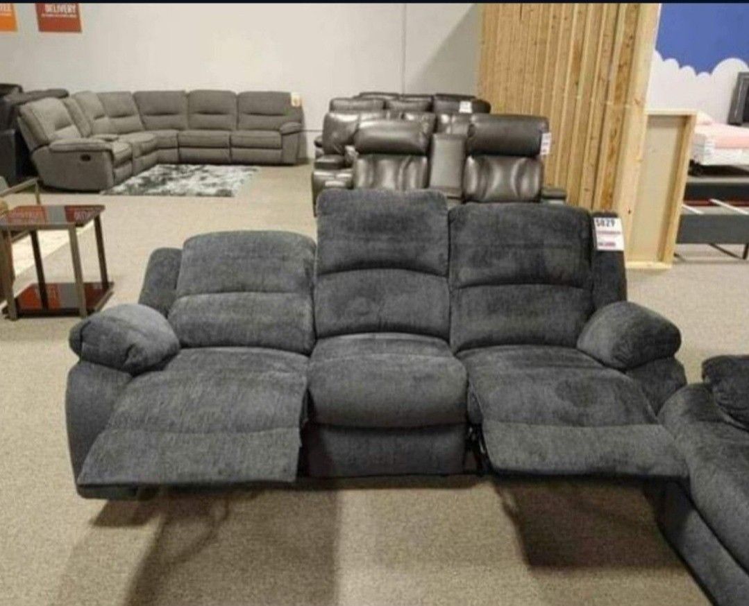Gray Manuel Reclining Sofa & Loveseat 0 Down Payment Financing Available SAME DAY