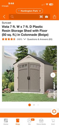 Suncast Vista 7 ft. W x 7 ft. D Plastic Resin Storage Shed with Floor has small hole on the floor brand new