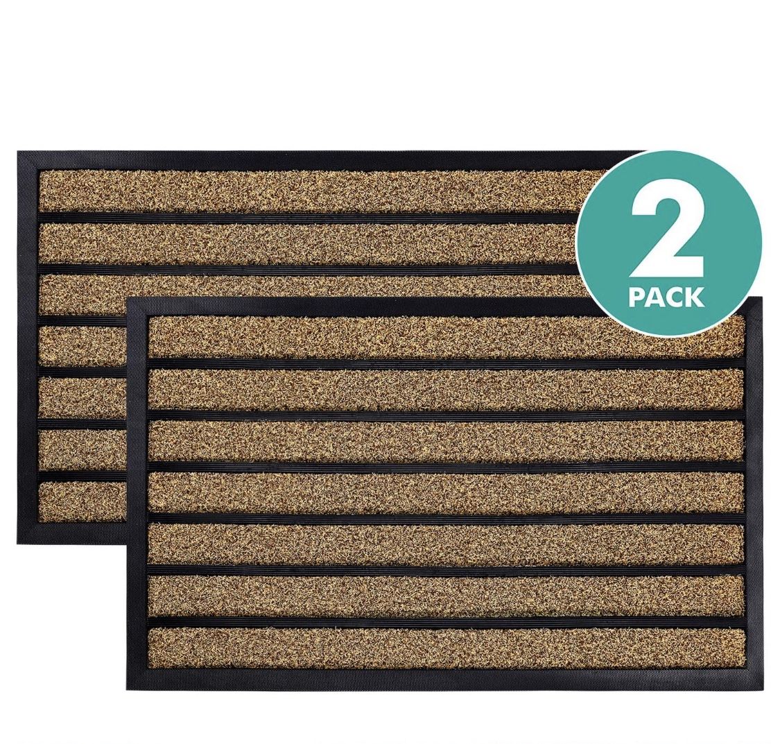 2-pack durable striped outdoors door mat. Large. Heavy duty doormat, easy clean, low profile mats for entry, garage, patio, high traffic areas. 17”x2