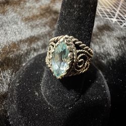 Vintage Sterling Silver Aquamarine Statement Ring – Artisan Handmade (Size 5)
