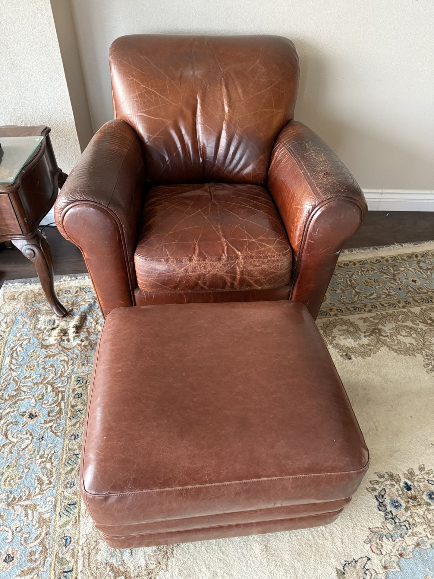 Leather Chair and Footstool