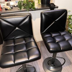2 Black Faux Leather Swivel Bar Stools - Excellent Condition