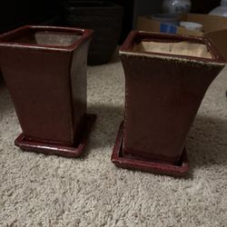 Pair of glazed Plant Pots Red