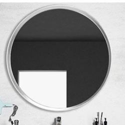 MAGFLERUM Silver Round Mirror 24 inch, Wood Framed Large Round Mirror, Silver Wall Mirror for Bathroom, Wall-Mounted Circle Mirrors, Suitable for Entr