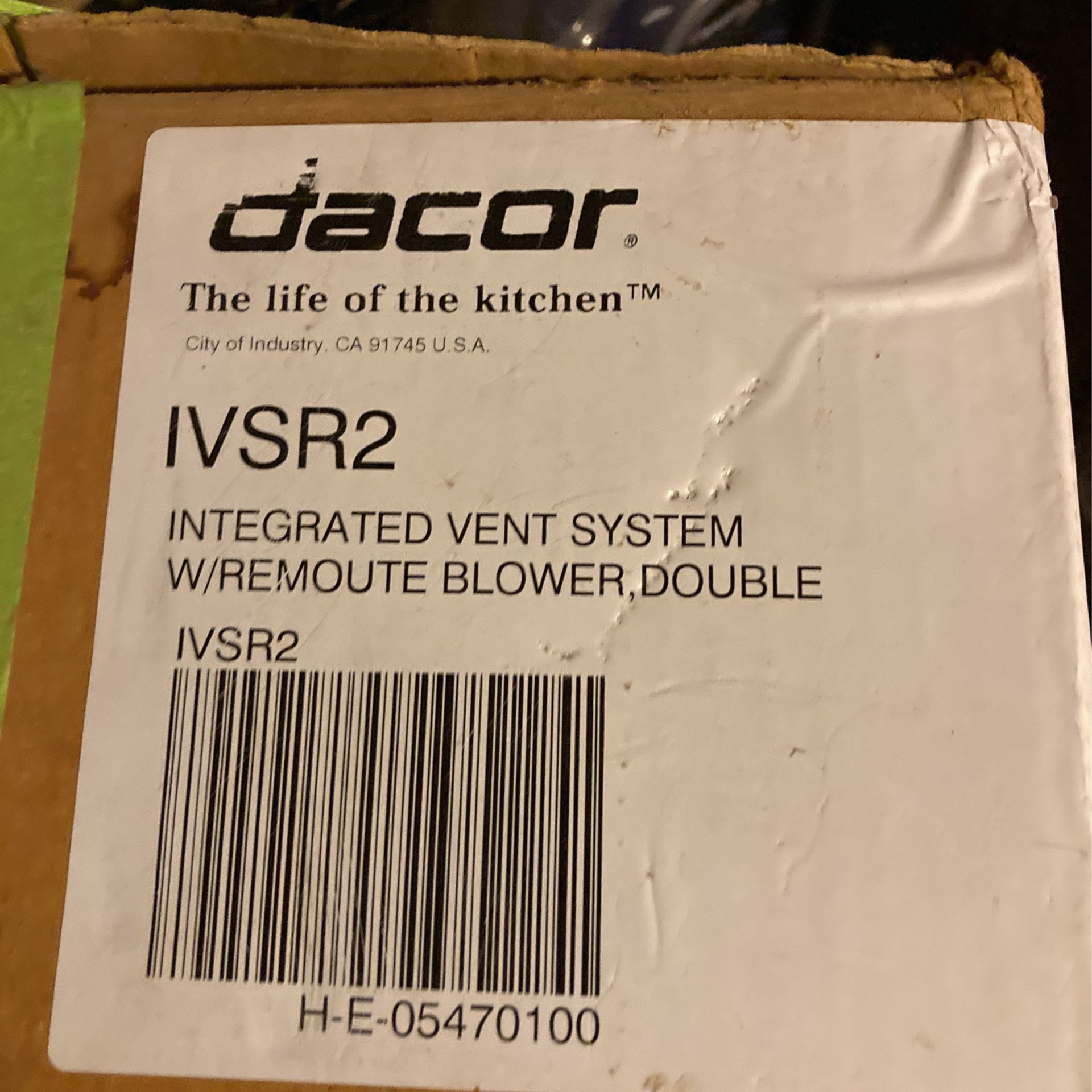 Dacor Integrated Vent System W Remote Blower Double 