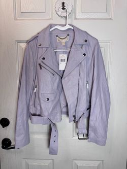Brand new!! Michael Kors Lavender Mist Leather Moto Jacket Size M