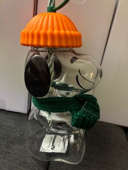 StarBucks Peanuts Snoopy Glass Cup with Straw