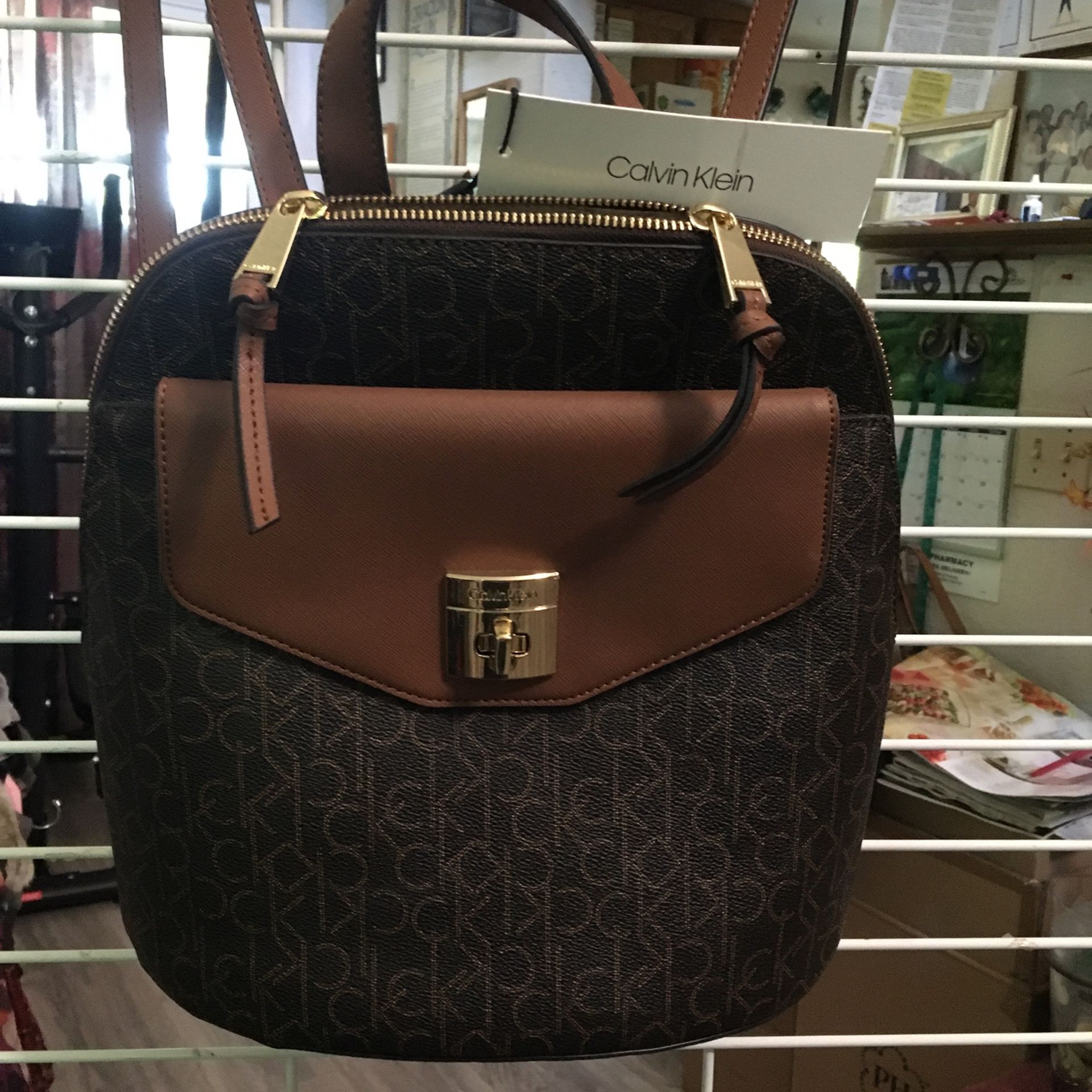 Calvin Klein Backpack, Color Brn/lug, Measurements B 6x12”H 13”