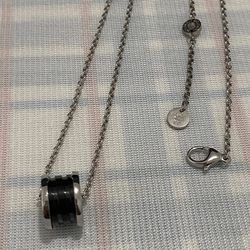 Bvlgari Silver Chain With Iconic Spiral Black Ceramic Pendant Necklace 