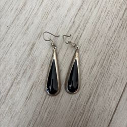 Taxco Sterling Silver Onyx Earrings Black Teardrop Dangle Pierced 925 Vintage