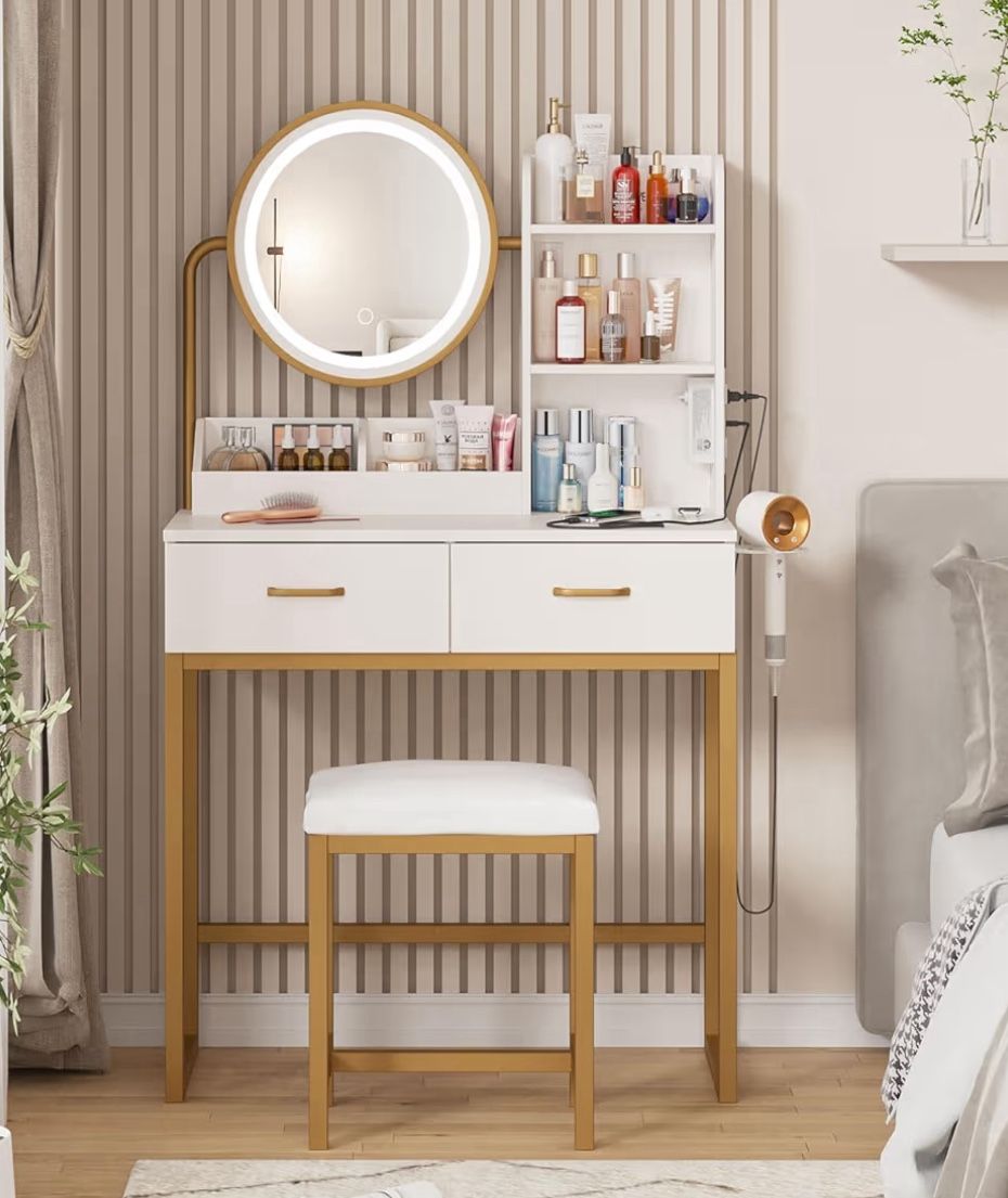 Makeup Vanity With Round Mirror
