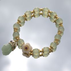 Green Jade Flower Charm Bracelet