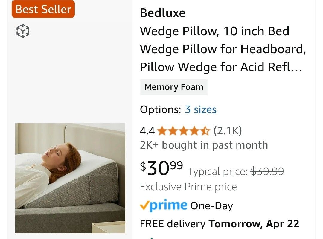 Wedge Pillow, 10 inch Bed
Wedge Pillow for Headboard,
Pillow Wedge for Acid Refl. 
