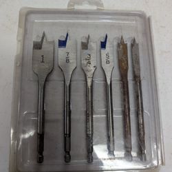 6pc Spade Drill Bit Set Paddle Wood Boring Flat 3/8" to 1" Quick Change Bits