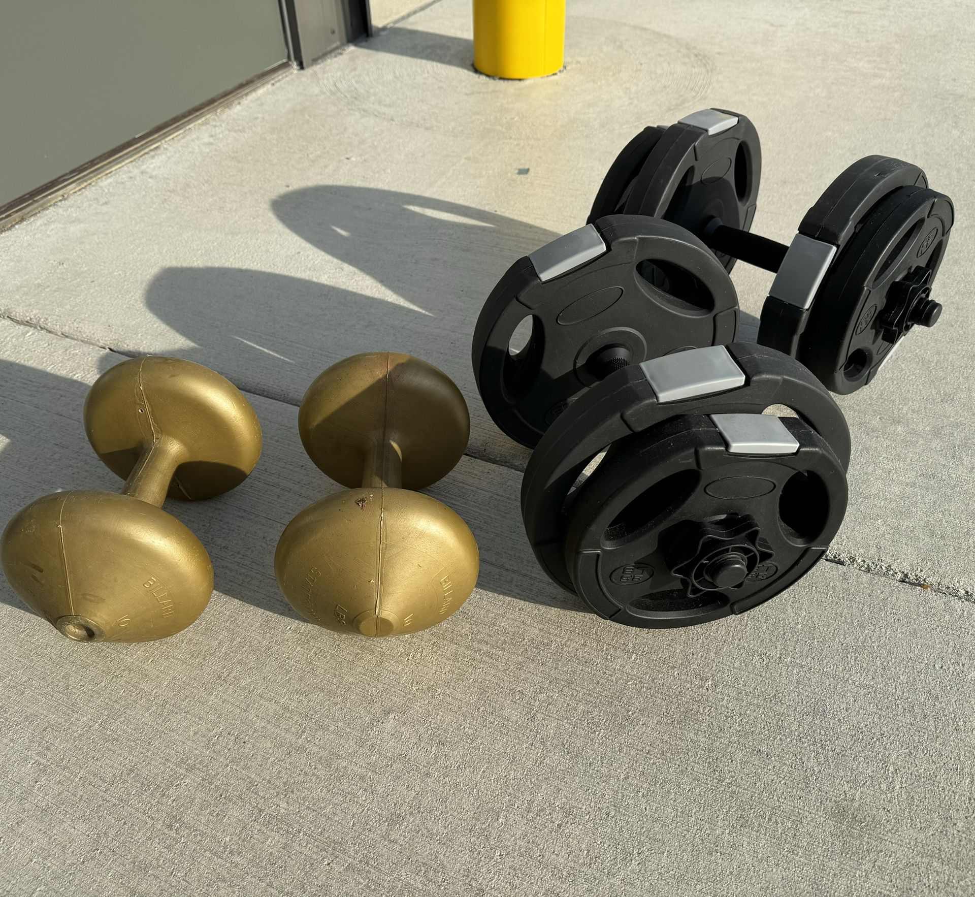 2.5lb & 5lb (black color) and 2 of 10 lb (yellow ) dumbbells - all for one money