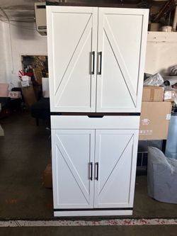 GRUSIGN 72-Inch Kitchen Pantry Storage Cabinet with Doors and Shelves, Wooden Pantry Storage with Barn Doors for Kitchen, Dining Room, Living Room