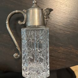 Antique Edwardian Crystal And Silver Plate Claret Jug