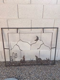 Metal Desert Scene w/ Wolf, Cactus, Moon & Mtn’s