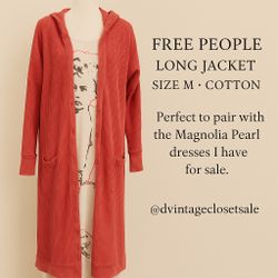 Free People FP One Long Waffle Knit Hooded Cardigan – Size M – Soft Cotton