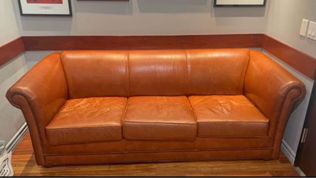 Genuine Leather Cognac 3-Seat Sofa