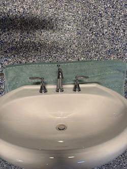 White Bathroom Sink with Chrome Faucet Set