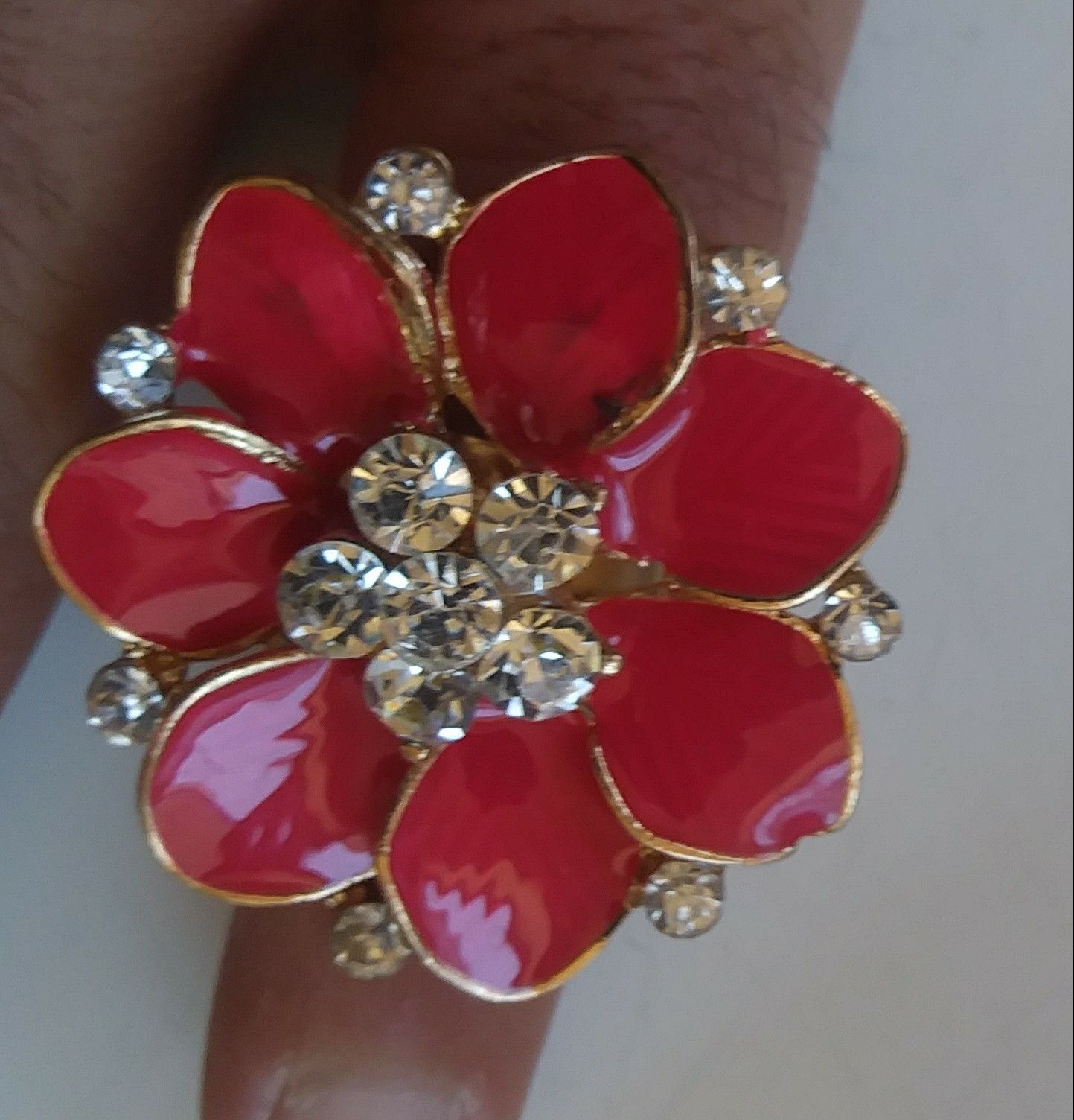 Huge pink floral bling adjustable ring nice!!