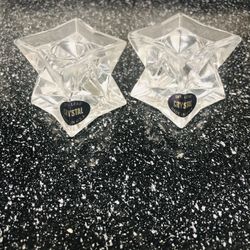 Vintage Beautiful Pair Of Crystal Candle Holder With 20% Lead  